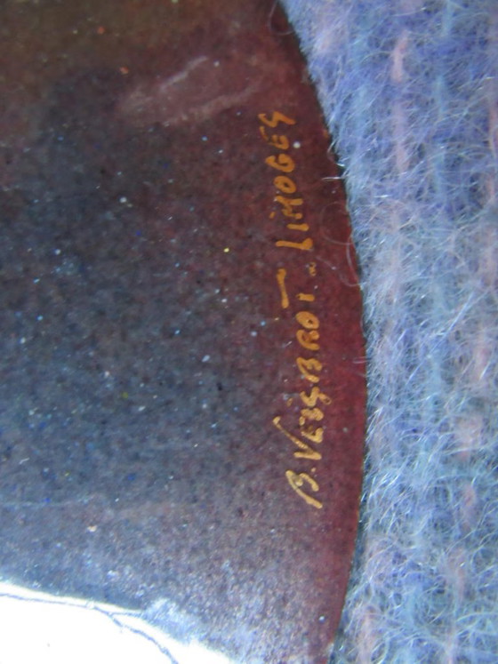 Image 1 of Ciotola smaltata Boris Veisbrot LIMOGES, piatto modernista con dettagli dorati.