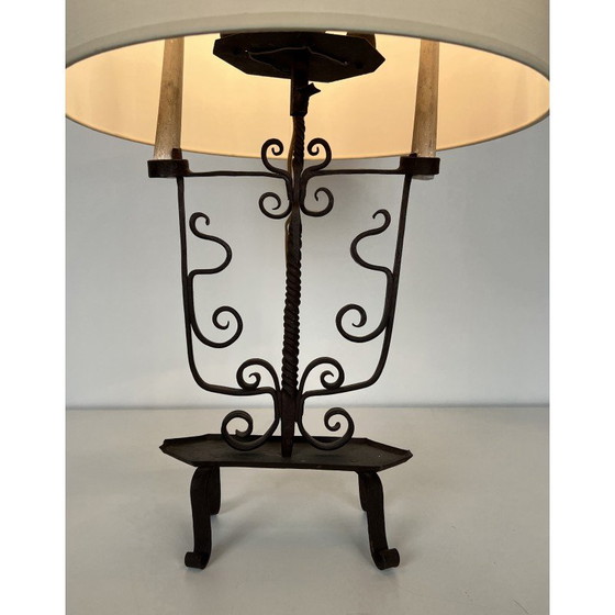 Image 1 of Vintage wrought iron candelabra with 6 lights, France 1950