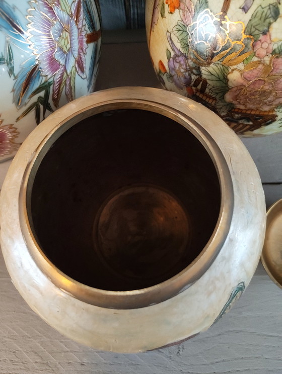 Image 1 of Beautiful Set of 3 Vintage Satsuma Ginger Jars