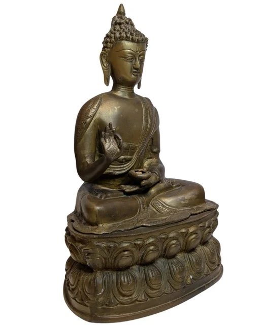 Antiek vuurverguld bronzen Boeddhabeeld – Himalaya, 19e eeuw – Beeldhouwkunst, Gold (photo 3 of 12)