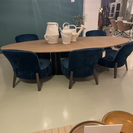 Image 1 of Mesa de comedor baja Passe Partout Buddha - 300x130 con sillas de comedor Moon (juego de 6)