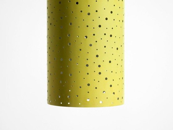 Image 1 of Beautiful mid-century pendant lamp in perforated metal, mustard yellow, by Ernest Igl for Hillebrand