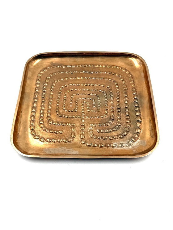 Image 1 of Plateau moderne en laiton massif / vide poche, Atelier Ventrella Italie années 1980