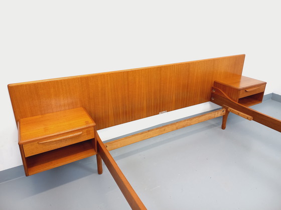 Image 1 of Scandinavian-style vintage double bed in teak by designers Tricoire and Vecchione for the "Meubles TV Paris" brand in the 1960s.