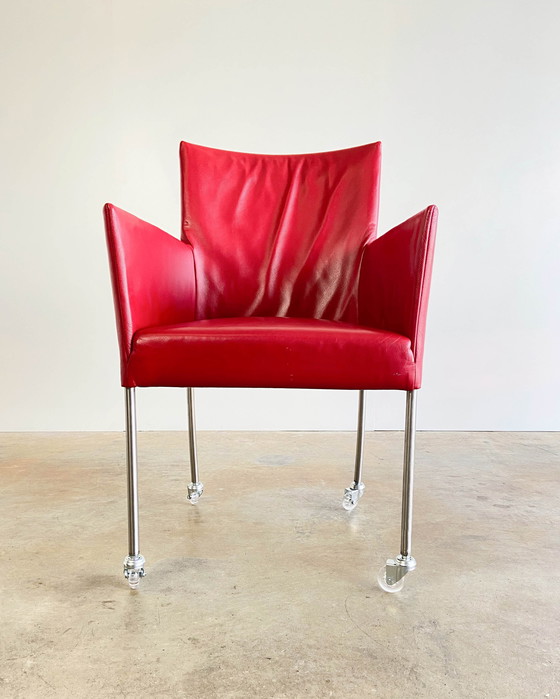 Image 1 of 6x Bert Plantagie Arc Eetkamerstoel Rood Met Wieltjes
