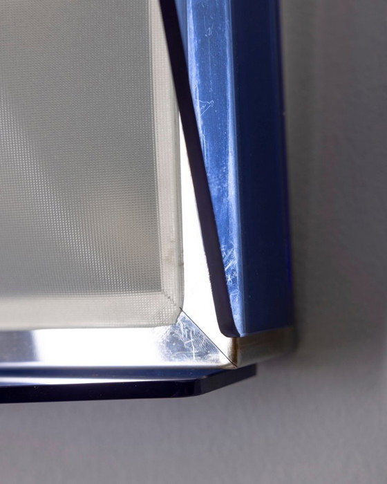 Image 1 of Vintage plafondlamp van blauw glas uit de jaren 70, Italiaans design.