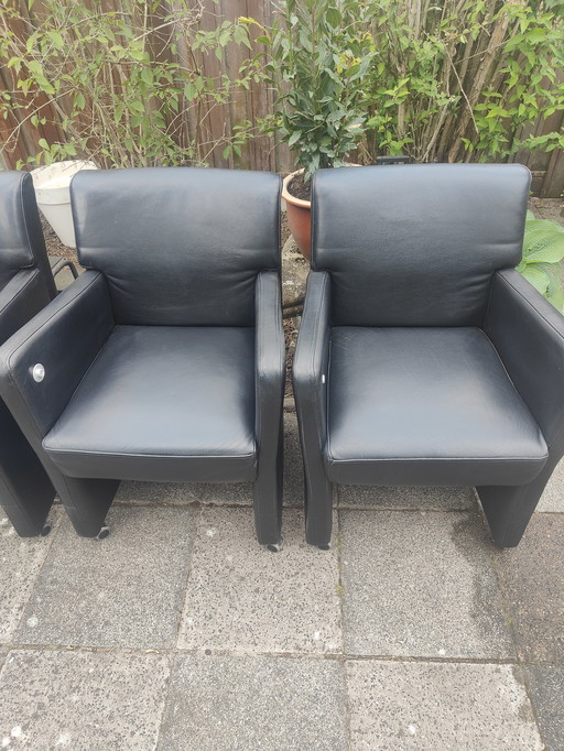 4 Stück Mobitec Mobiler Besprechungs-/Esszimmer-Sessel, Leder schwarz IZGS