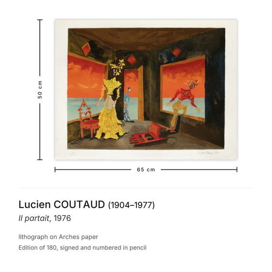 Lucien Coutaud signierte Lithographie Il Partait 1976 – Lithographien & Drucke, Paper (photo 3 of 5)