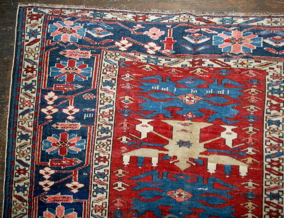 Image 1 of Handgemaakt antiek Kaukasisch Shirvan-tapijt 134 cm x 271 cm (4,4' x 8,9') jaren 1880 - 1B491