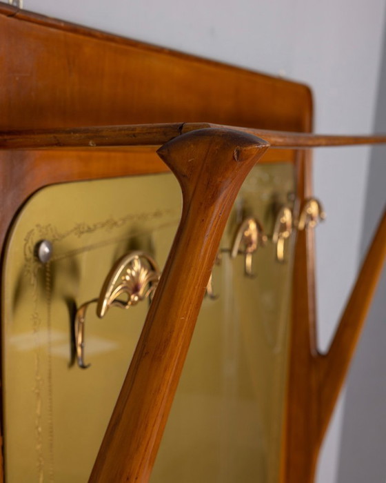 Image 1 of Appendiabiti da parete vintage anni 50 in legno e vetro decorato design Italiano