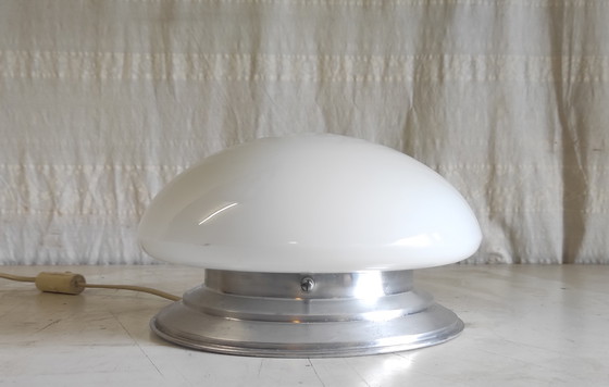Image 1 of Bauhaus style ceiling or wall light with XL opaline globe shade - mid-20th century