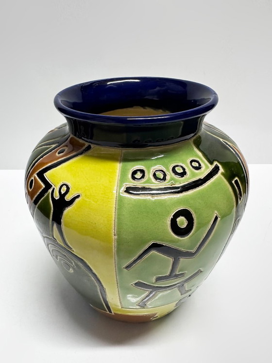 Glazed ceramic vase with African-inspired decoration, France, 1980s (photo 8 of 10)