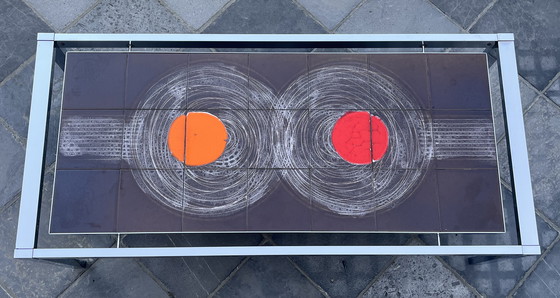 Image 1 of Coffee table 70s , ceramic tiles with chrome