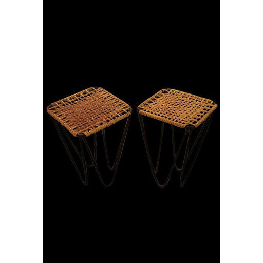 Paire de tabourets vintage de Wladyslaw Wolkowski, Pologne 1960