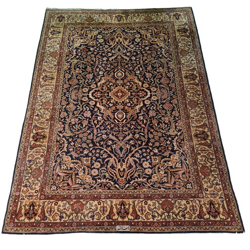 Tapis indien avec mélange de motifs "Isfahan"/"Kechan" années 1980