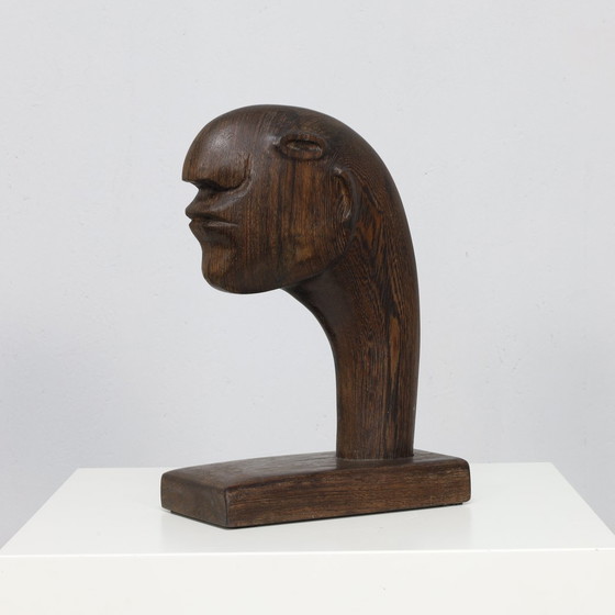 Image 1 of Objet décoratif Tête en bois, années 1980 Signé C.D.