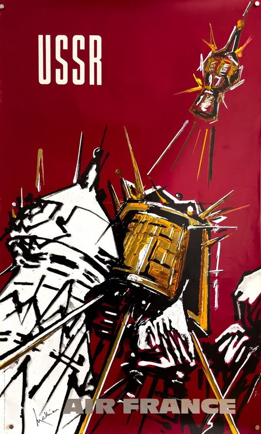 ✈️ Air France UdSSR – ca. 1967 – Originalplakat von Georges Mathieu | 100 × 60 cm | Frankreich