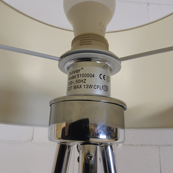 Image 1 of Zuiver tripod floor lamp white fabric shade chrome leg / tripod lamp / dutch design floorlight