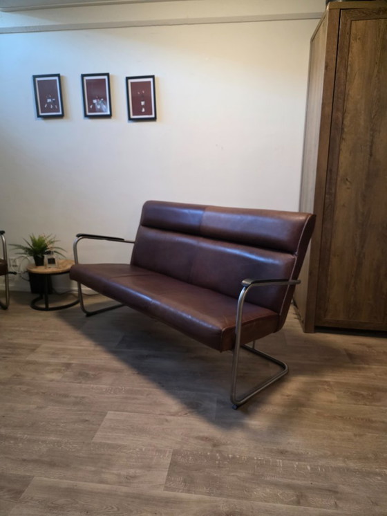 Image 1 of Leren Woonhoek | Bank + 2 Fauteuils | Bauhaus Stijl | €900