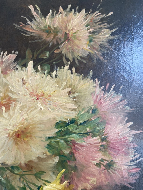 Signed Floral Still Life by Edmond Van Coppenolle, Oil on Canvas, 19th Century – Paintings & Drawings, Wood (photo 6 of 11)