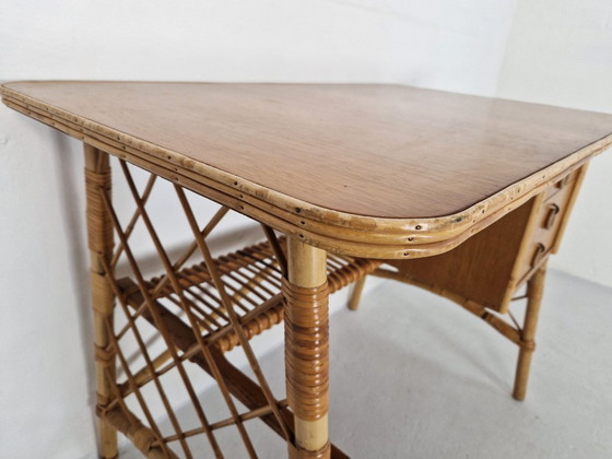 Image 1 of Vintage Louis Sognot Desk, Rattan 1960s