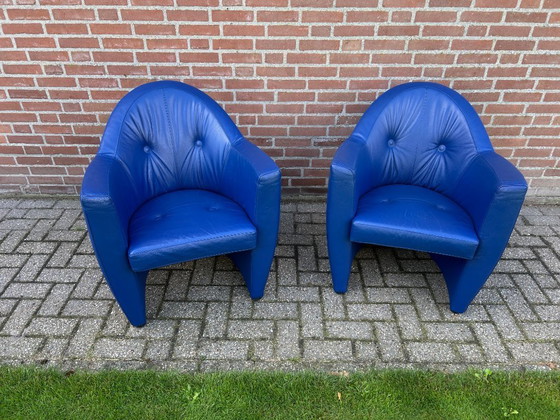 Image 1 of 2x Leolux Carabita fauteuils kobalt blauw leer