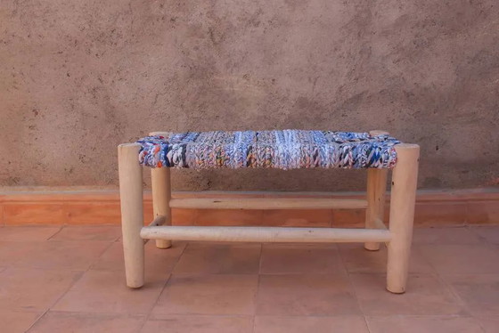 Blue woven and wood bench stool – Benches (photo 2 of 8)