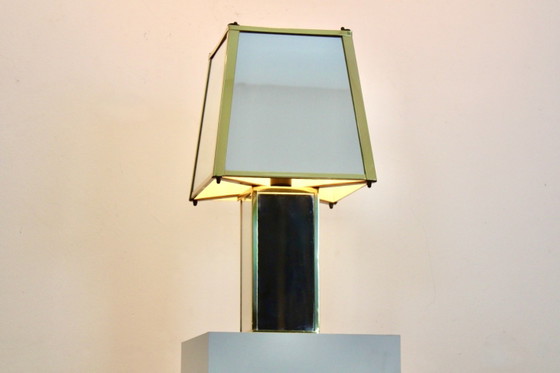 Lampada da tavolo geometrica in ottone e specchio, Belgio, anni '70, Lampade da tavolo, Hollywood Regency (foto 11 di 11)