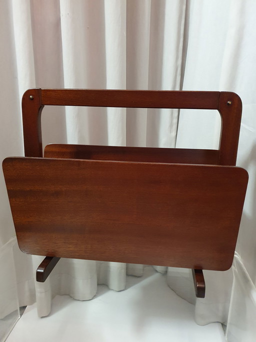 Estante para periódicos vintage de madera de caoba