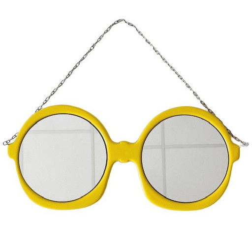 Mid-century pop art retro glasses mirror yellow plastic wall mirror 1970s