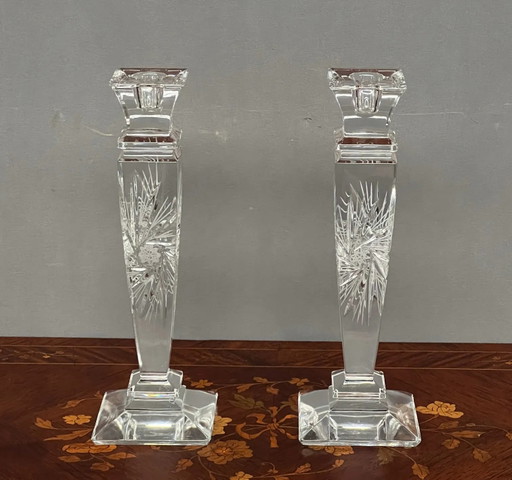 Paire de bougeoirs en cristal massif taillé à la main. – kandelaars en kaarsen, Crystal, Glass (photo 2 of 9)