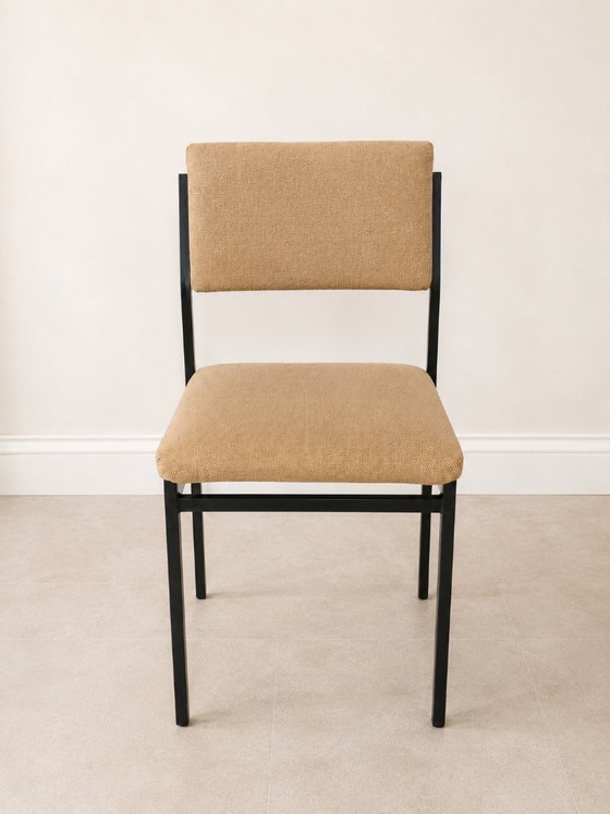 Image 1 of Set van 6 Pastoe SM07 eetkamerstoelen / Cees Braakman / jaren 60 / originele bekleding / zwart stalen frame