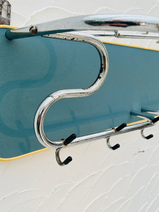 Image 1 of Appendiabiti da parete vintage blu e cromato