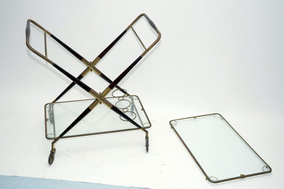 Image 1 of Carrello bar in ottone e legno di metà secolo, Italia, anni '50