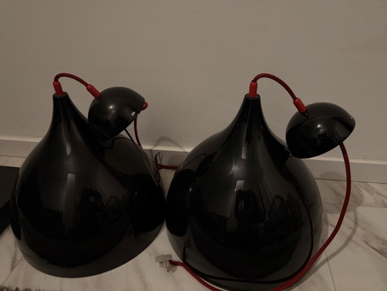 Set di 2 lampade vintage FUNiture 3102-01B – Nero lucido con cavo rosso – Lampade a sospensione, Metal (photo 4 of 5)