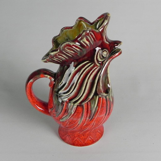 Jarra con forma de gallo, cerámica Sars Poteries, década de 1950.