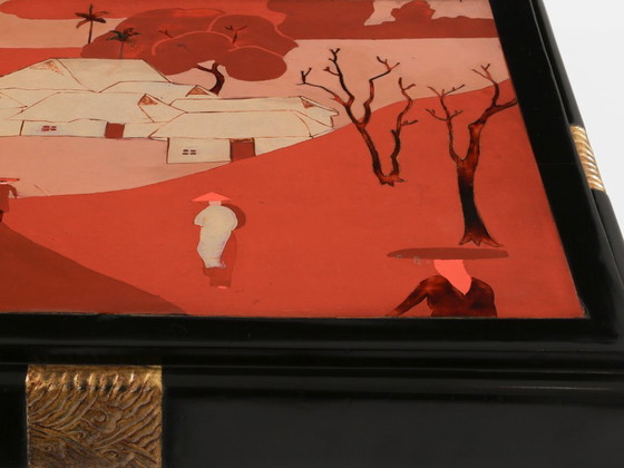 Image 1 of Dreiteiliges Beistelltisch-Set im asiatischen Stil, ebonisiertes und vergoldetes Holz, 1920er Jahre