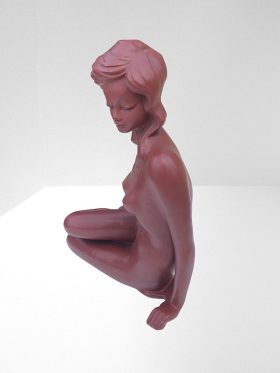 Image 1 of Cortendorf ceramic nude brown sculpture h. 35,5cm figure erotic naked woman model no. 1286 made in western germany vintage