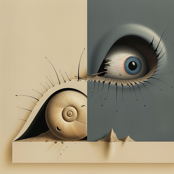 Image 1 of Unique Edition *** High-Quality Giclée  *** Monsieur Escargot and the Paradox of the Unblinking Gaze ***