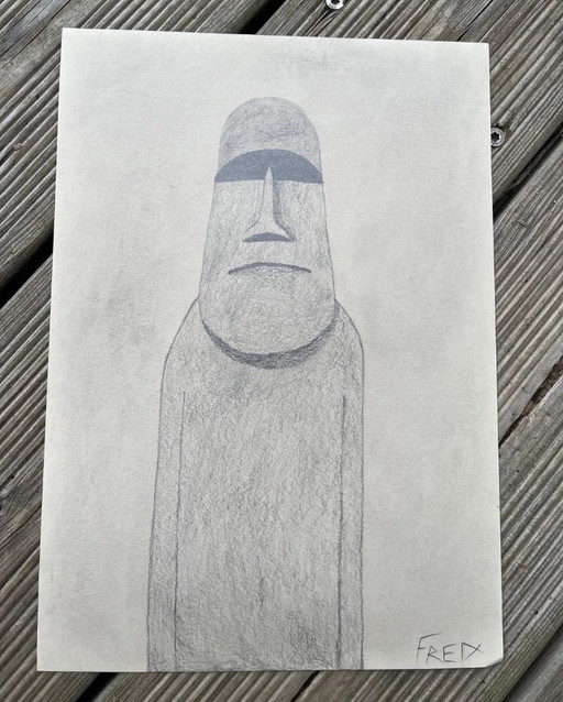 2 A4 Moai Graphite Drawings