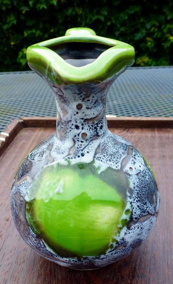 Image 1 of "Fat Lava" Vallauris vase with drip glaze.