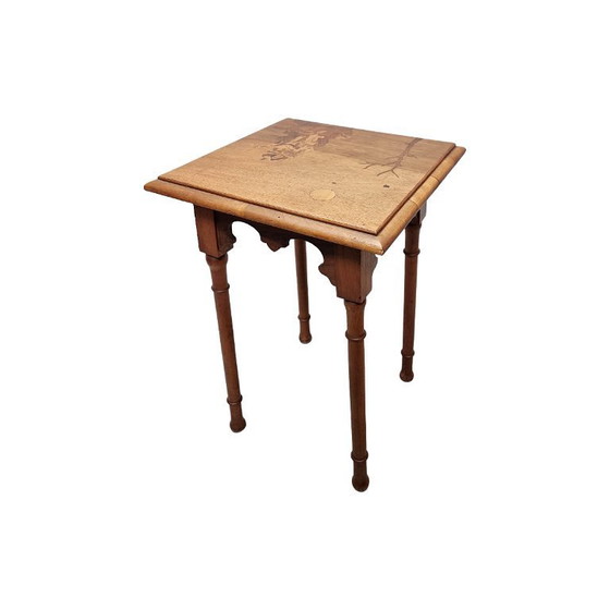 Image 1 of Mesa auxiliar francesa antigua con tapa con incrustaciones, de alrededor de 1900