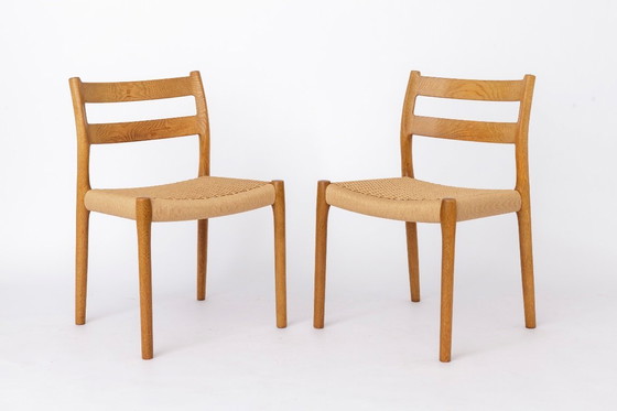 Image 1 of Niels Otto Møller Model 84 Dining Chairs Set of 4, Oak, 1970s Danish Mid Century Modern, Woven Cord Seats