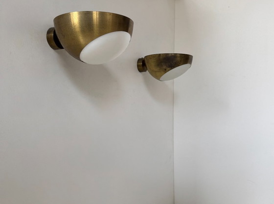 Image 1 of Coppia di applique vintage in ottone e vetro, Italia 1960