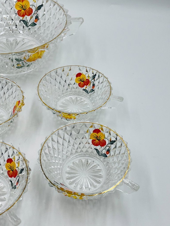 Image 1 of Vintage pansy glass fruit salad serving set