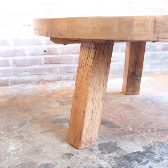 Image 1 of Vintage jaren 70 eik salontafel Brutalist Wabi-Sabi rond