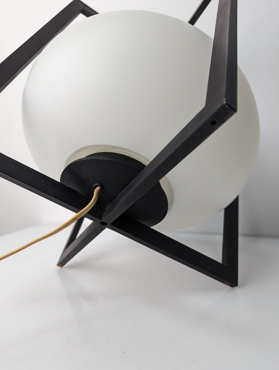 Image 1 of European Modernist Cube Table Lamp Black Metal Glass 1970s