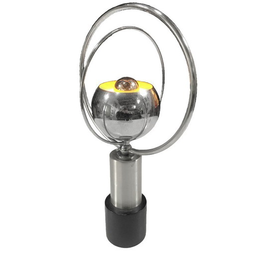 Lámpara de mesa vintage - Anillos - Acero/Madera - Era espacial - 1970