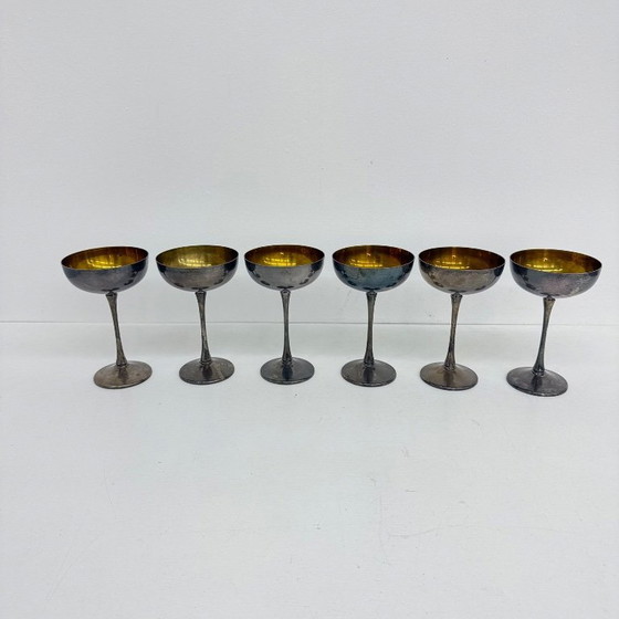 Image 1 of Set of 6 brass silver plated champagne coupes , 1970s Italy
