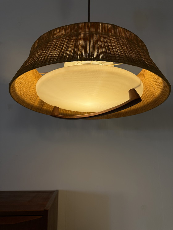 Image 1 of Lampada a sospensione vintage in teak e sisal, Temde Leuchten '60
